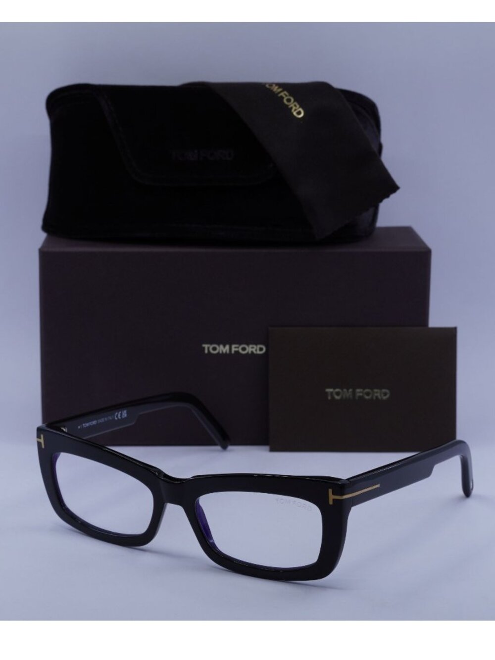Tom Ford FT5966-B 001 Rectangle Eyeglasses 55mm - Black / Blue Light Block
